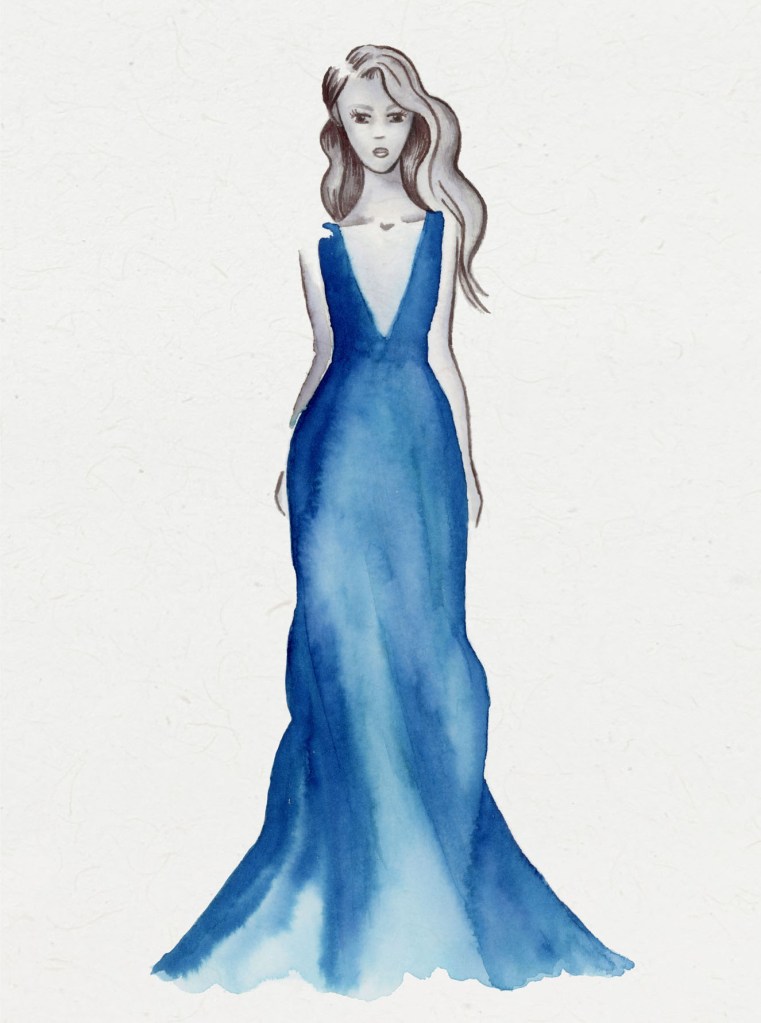 Ilustracion de moda femenina en acuarela hecha a mano